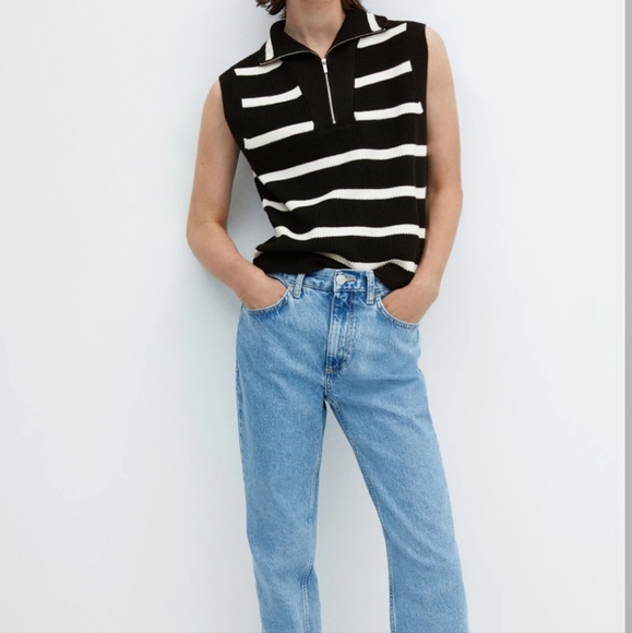 Mango Sweaters - MANGO Crop V Sweater Vest sz Medium Black and White Striped